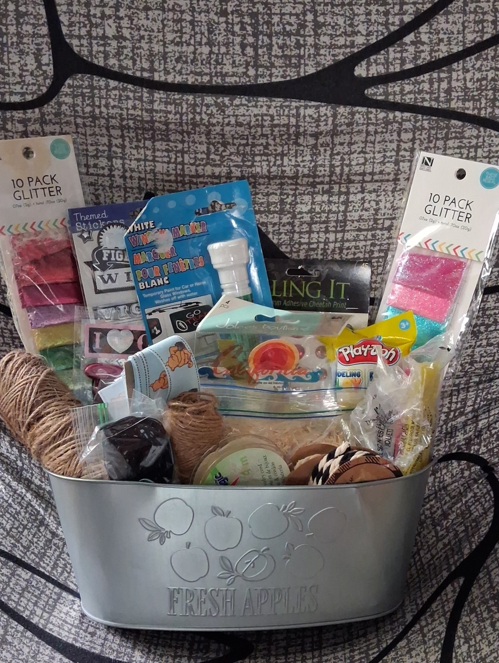 Silver Metal Storage Tub - Basket Full Of Crafting Items.